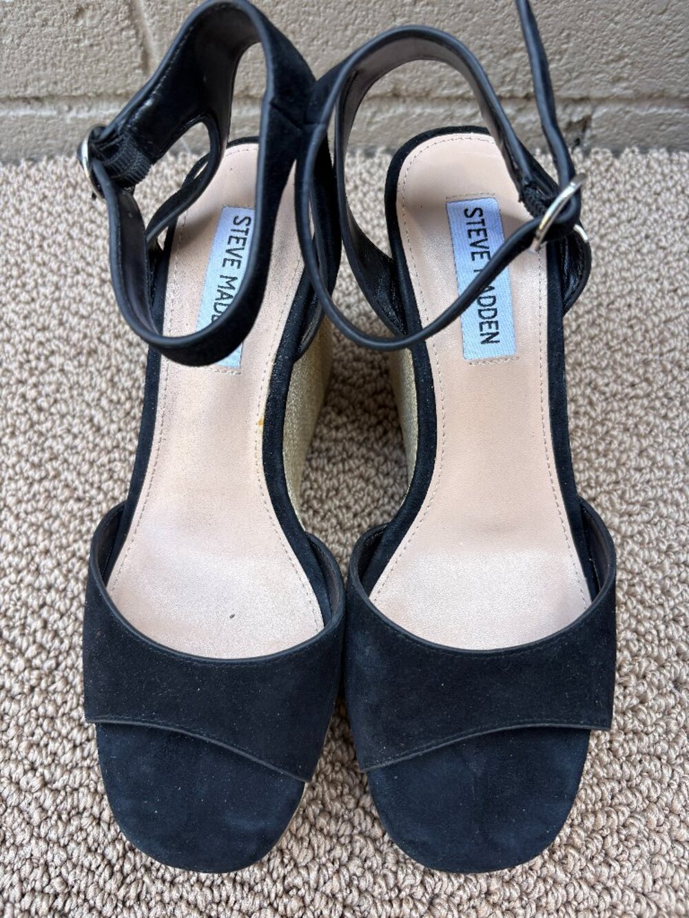 Steve Madden BINX Black Suede Wedge Sandal 6.5